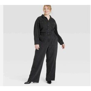 NEW Women's 17 Long Sleeve Utility Baggy Denim Jumpsuit - Universal Thread J1204